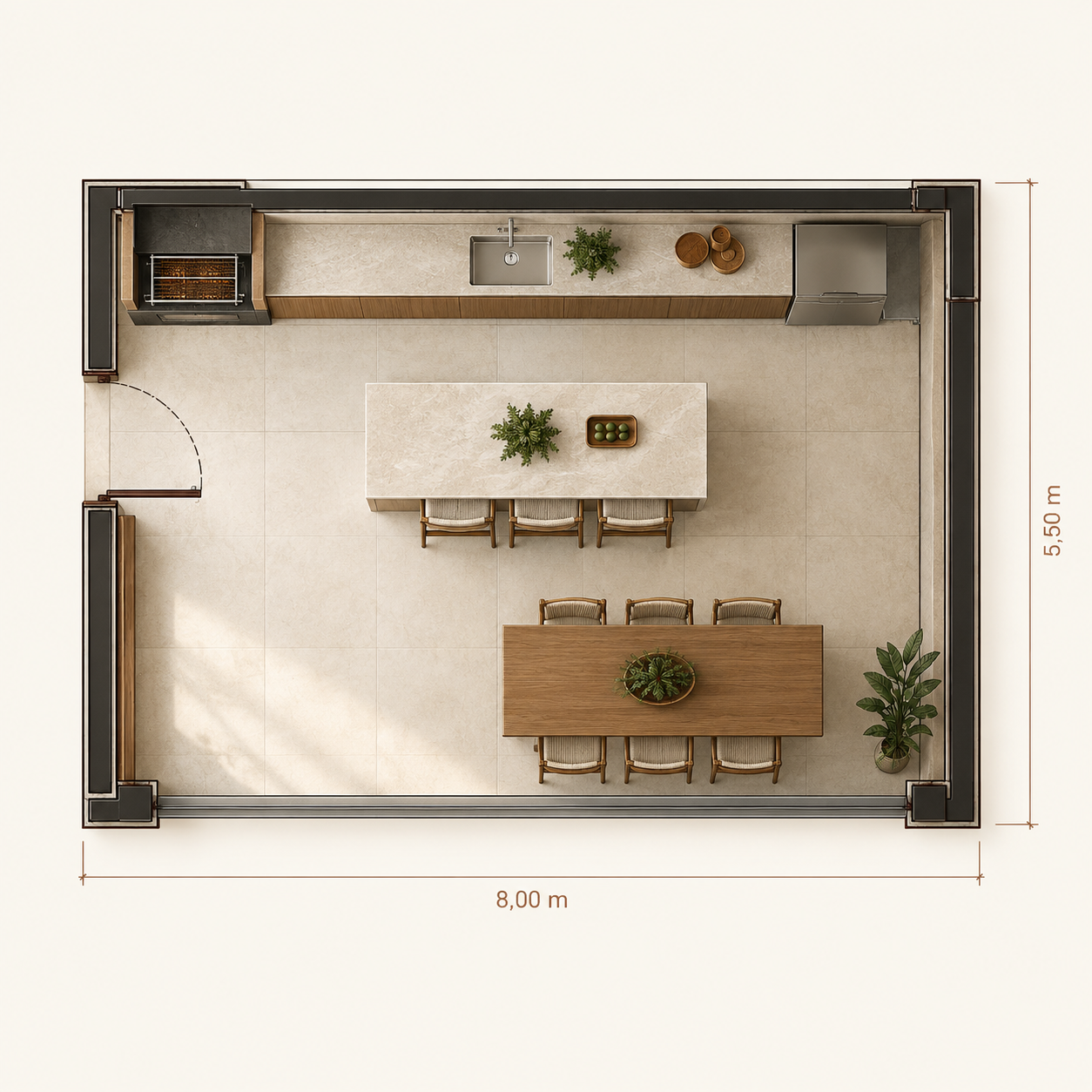 Planta baixa de área gourmet